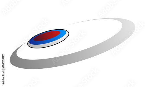 Stylized vector of a frisbee disc in motion with a sweeping shadow trail, conveying speed and dynamic movement for sports and action-themed designs.