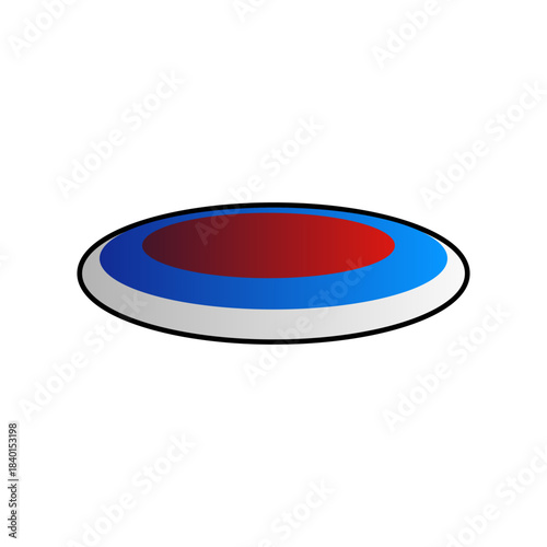 Colored vector illustration of an ultimate frisbee disc with red-blue gradient detailing, shown in a clean perspective for sports, recreation, and design themes.