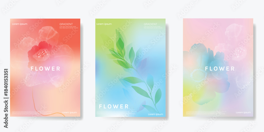 Obraz premium Abstract colorful gradient fruit card background set. Minimalist poster with lemon. Modern summer and spring wallpaper design for drink menu, promotion, beverages, ads.