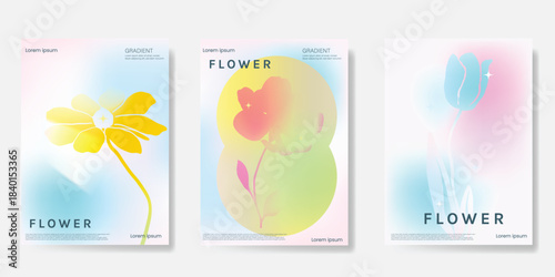 Abstract colorful gradient fruit card background set. Minimalist poster with lemon. Modern summer and spring wallpaper design for drink menu, promotion, beverages, ads.