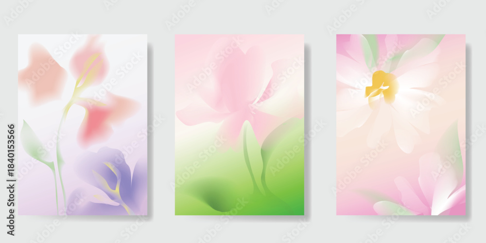 Fototapeta premium Abstract colorful gradient fruit card background set. Minimalist poster with lemon. Modern summer and spring wallpaper design for drink menu, promotion, beverages, ads.