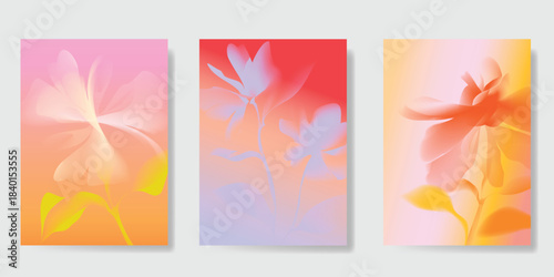 Abstract colorful gradient fruit card background set. Minimalist poster with lemon. Modern summer and spring wallpaper design for drink menu, promotion, beverages, ads.