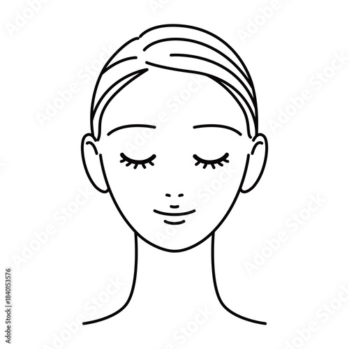 目を閉じた女性の顔　シンプルな線画イラスト　美容系
