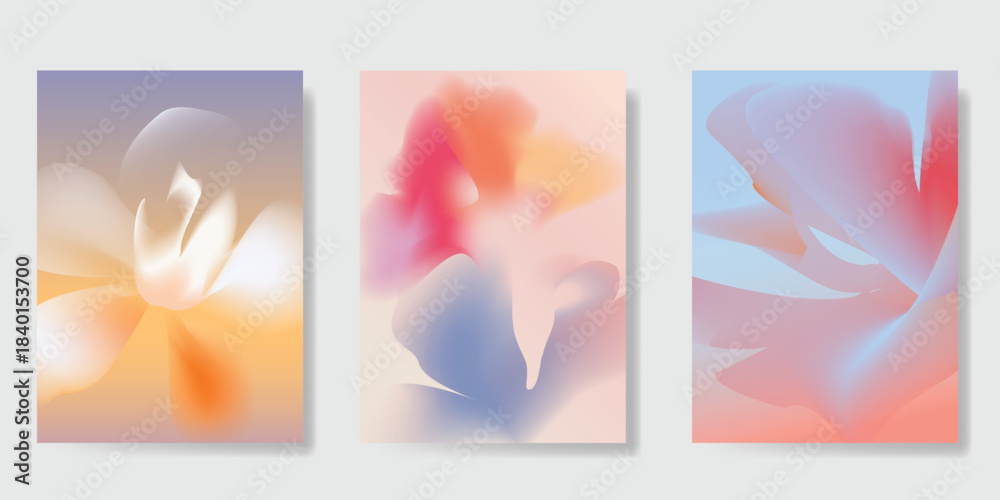 Fototapeta premium Abstract colorful gradient fruit card background set. Minimalist poster with lemon. Modern summer and spring wallpaper design for drink menu, promotion, beverages, ads.