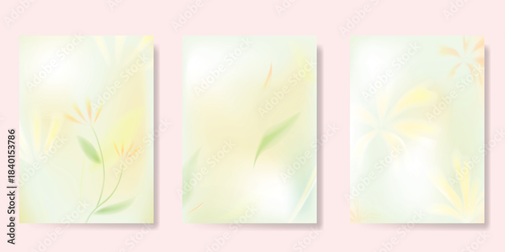 Fototapeta premium Abstract colorful gradient fruit card background set. Minimalist poster with lemon. Modern summer and spring wallpaper design for drink menu, promotion, beverages, ads.