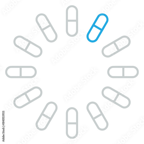 Highlighted blue capsule among grey pills in circle, standout medicine concept