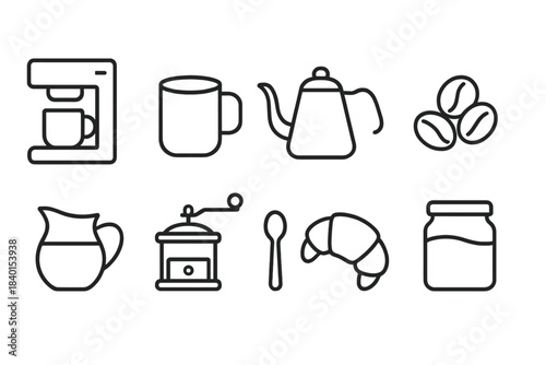 Coffee break line icon set. Coffee, cafe, beverage tools outline collection