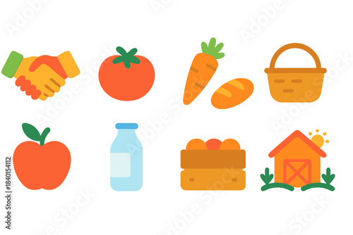 Farm, agriculture, grocery flat icon set: fresh produce, farm life icons collection