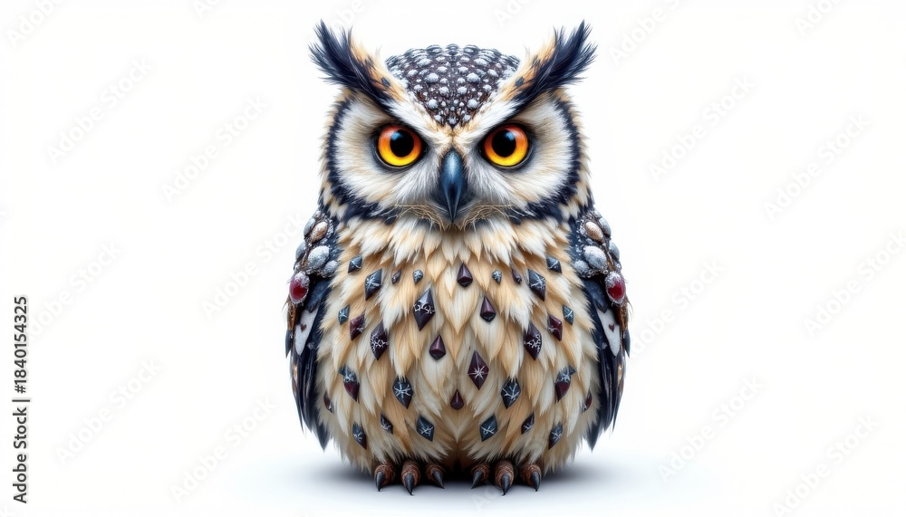 Obraz premium high resolution isolated object on pure white background featuring a christmas themed snowy owl with unique seasonal styling, distinct textures, and imaginative festive detailing..