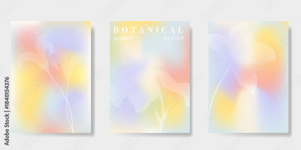 Obraz premium Abstract colorful gradient fruit card background set. Minimalist poster with lemon. Modern summer and spring wallpaper design for drink menu, promotion, beverages, ads.