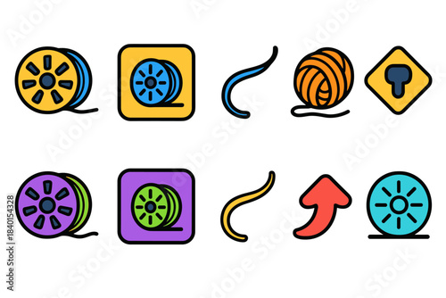 Sewing and tailoring icon set in flat style. Needlework, crafting, yarn tools collection