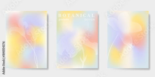 Abstract colorful gradient fruit card background set. Minimalist poster with lemon. Modern summer and spring wallpaper design for drink menu, promotion, beverages, ads.