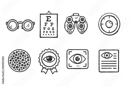 Optometry, vision line icon set. Eye care, ophthalmology tools linear collection