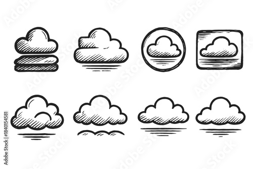 Cloud silhouette icon set. Weather, nature, forecast symbols collection in silhouette style