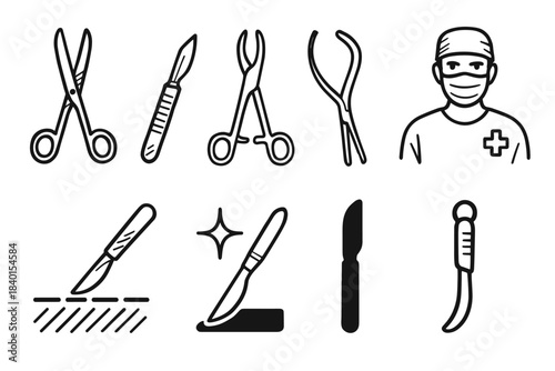 Surgical, medical line icon set. Healthcare tools and equipment outline collection