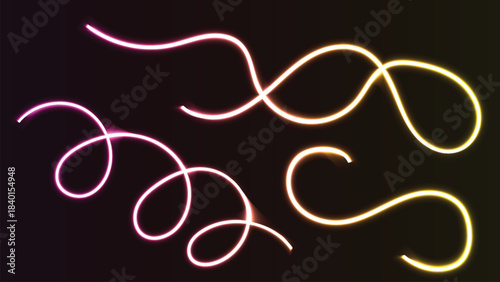 Abstract glowing neon light trails in a dark, gradient background