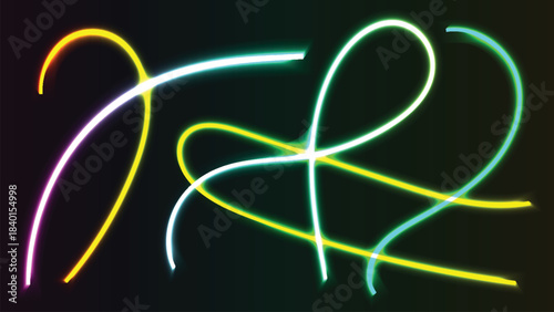 Abstract neon light trails glowing against a dark, vibrant background