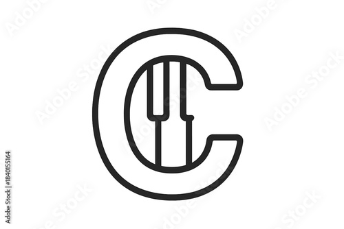 Concept logo combining the capital letter C with musical piano keyboard keys