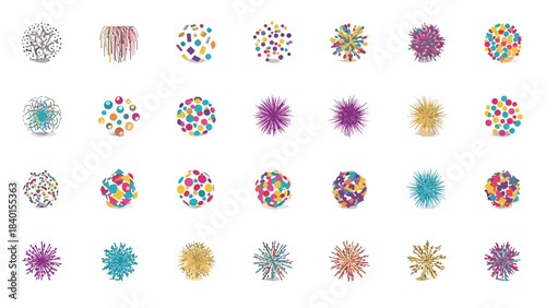 Colorful fireworks explosion patterns collection