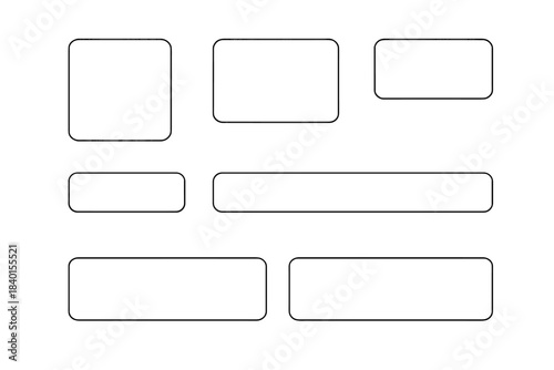 Minimalist wireframe layout elements with rounded rectangular shapes for web design