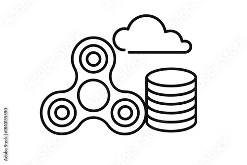 Fidget spinner toy next to cloud computing storage and database icon symbol