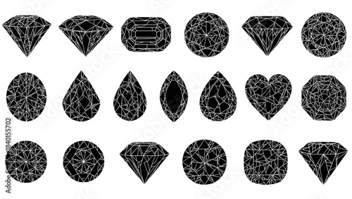 Collection of various diamond and gemstone illustrations