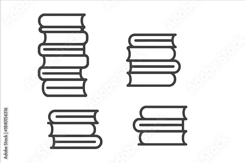 Minimalist outline symbols of vertically and horizontally stacked books for learning and study