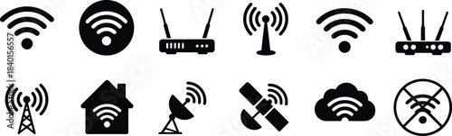 Wi-Fi and Network Technology Icons Collection on White Background vector illustration