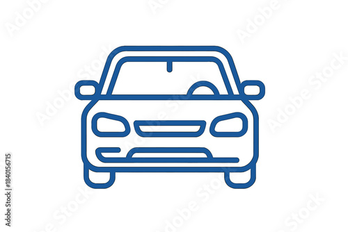 Minimalist blue line drawing of a passenger car or sedan viewed from the front