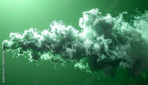 Lush green ink cloud swirls across the frame against a vibrant green background, creating a smoky, dreamy effect
