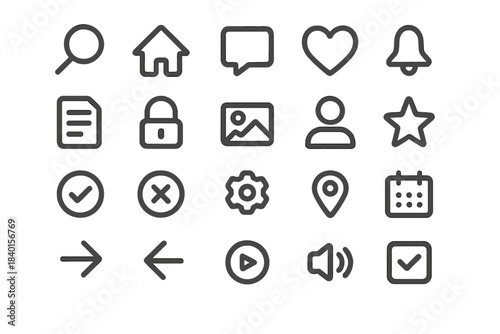 Essential UI and web navigation icons set for modern mobile and digital applications