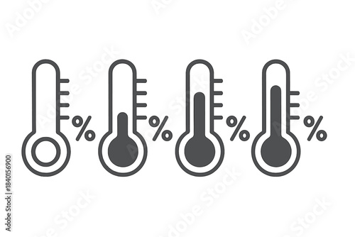 Set of four thermometer icons displaying humidity level percentage measurements