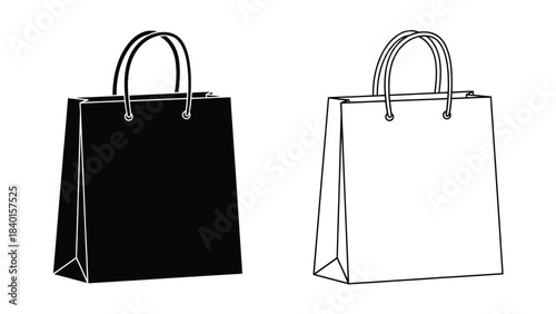 A pair of shopping bags one black and one white are displayed
