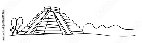 Ancient pyramid structure with a simple outline and surrounding natural landscape elements, perfect for historical exploration themes or travel concept presentations.