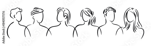 Minimalist black line drawings of diverse peoples profiles and hairstyles, perfect for branding, social media, and graphic projects.