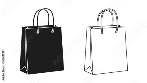 Black and white shopping bags a simple illustration of retail packaging
