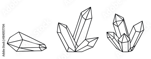 Minimalist outline geometric crystals for abstract backgrounds, metaphysical concepts, and unique project visuals.