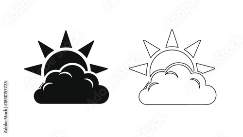 Black and white icons depicting a sun partially obscured by clouds