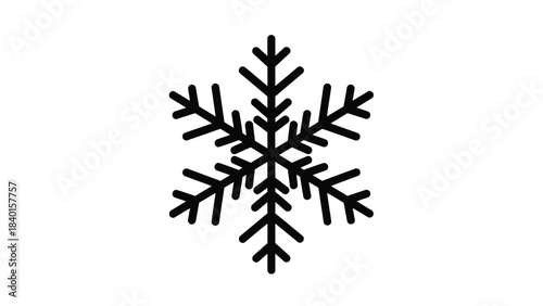 A simple black and white illustration of a six pointed snowflake design