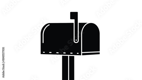 Simple black and white illustration of a traditional mailbox on a post
