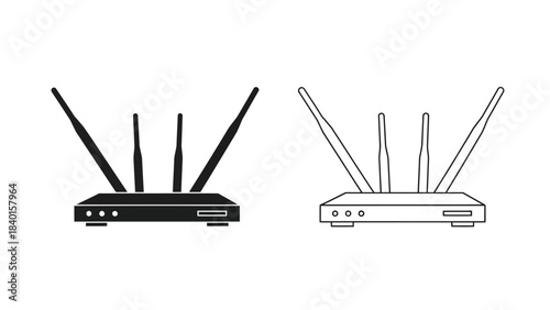 Two wireless router icons one solid black and one white outline