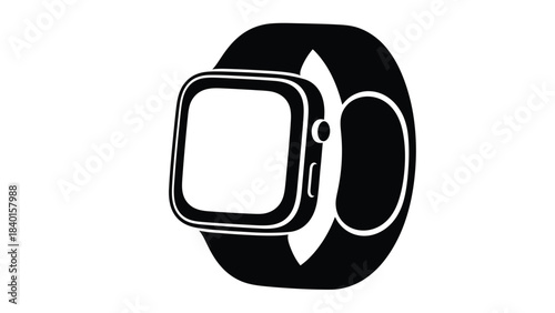 A minimalist black and white illustration of a modern smartwatch device