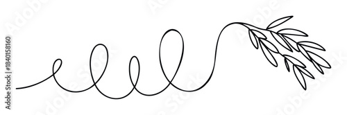 Delicate single line drawing of a growing branch with leaves, symbolizing nature and organic growth, perfect for natural product branding and wellness concepts