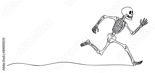 A skeletal figure in motion, conveying speed and energy, perfect for conveying themes of vitality or a fastpaced lifestyle.