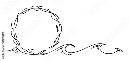 Elegant black swirl frame with flowing wave accents, perfect for adding a touch of sophistication to invitations, announcements, or decorative projects requiring a subtle yet impactful