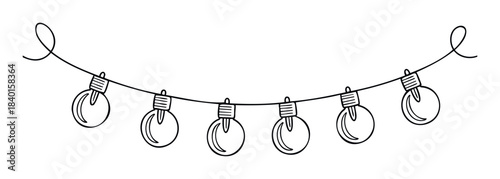 Hand drawn string of glowing light bulbs for festive decorations and party ambiance, perfect for holiday celebrations and event invitations.