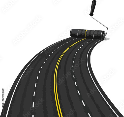Road Construction with Paint Roller Vector Illustration