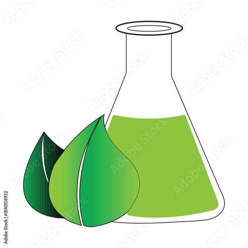 green chemistry flask with leaves