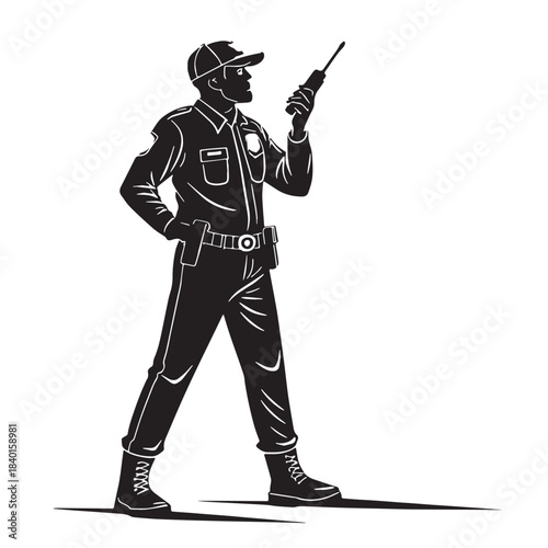 black silhouette police officer holding radio clip art preview