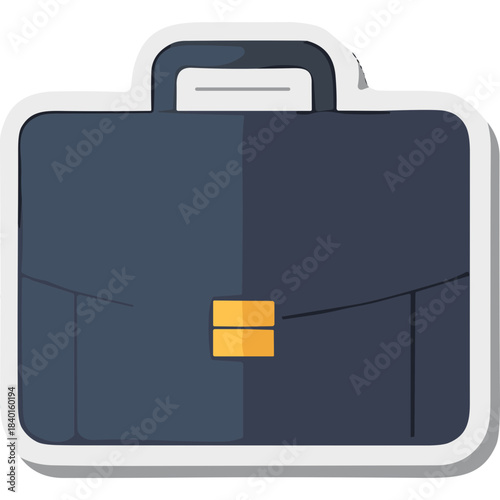 Professional Dark Blue Briefcase With Golden Clasp And Handle Isolated On White Background And Shadow